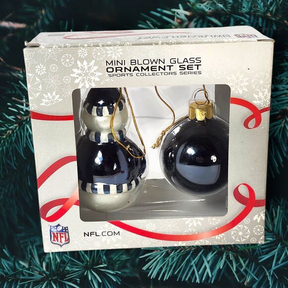Seattle Seahawks NFL Mini Blown Glass Ornament Set Snowman & Ball by Topperscot - Picture 2 of 5